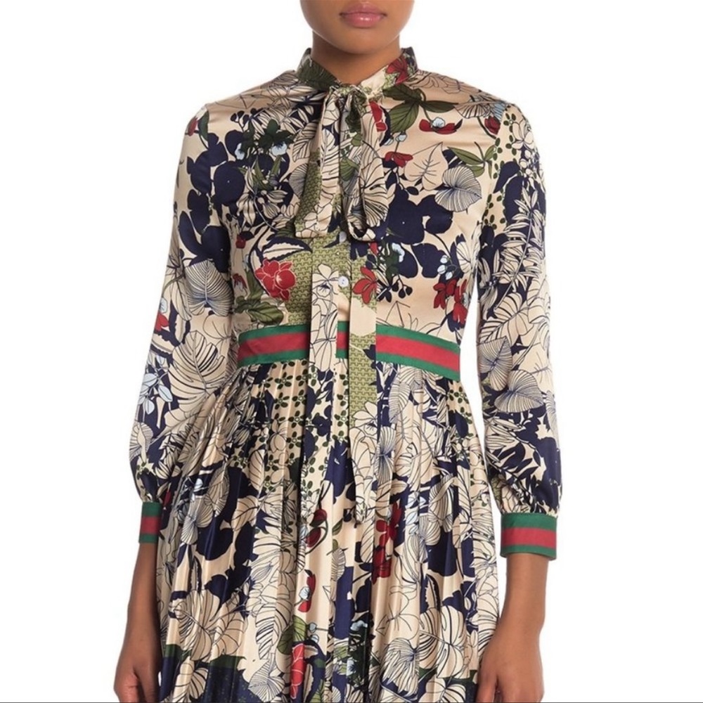 Dalia MacPhee floral print multi tie neck dress NWT